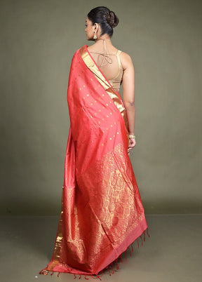 Pink Kanjivaram Silk Saree With Blouse Piece