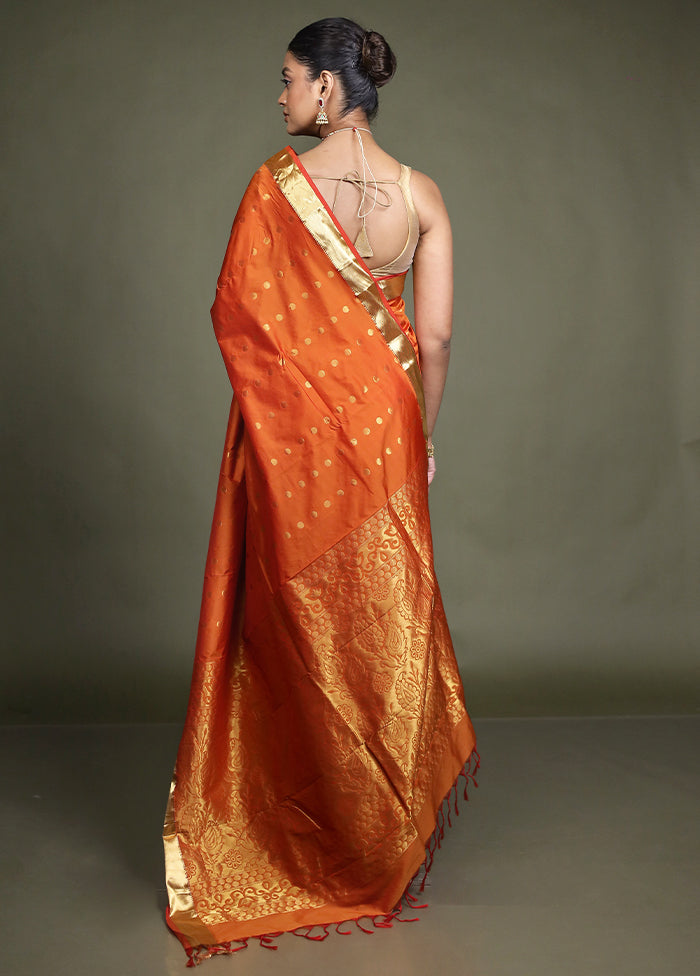 Orange Kanjivaram Silk Saree With Blouse Piece