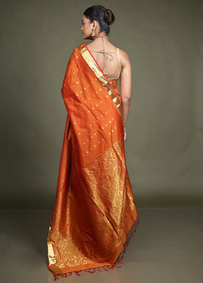 Orange Kanjivaram Silk Saree With Blouse Piece