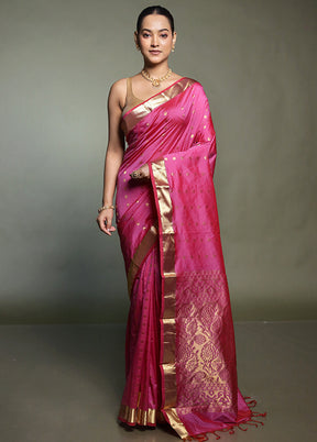 Pink Kanjivaram Silk Saree With Blouse Piece
