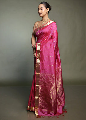 Pink Kanjivaram Silk Saree With Blouse Piece