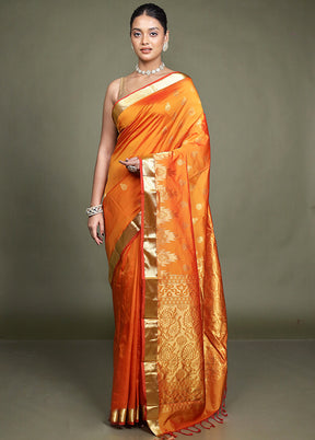 Orange Kanjivaram Silk Saree With Blouse Piece