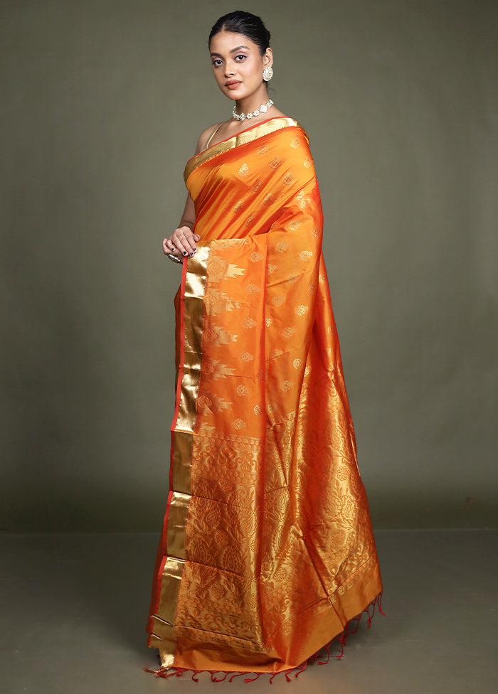 Orange Kanjivaram Silk Saree With Blouse Piece