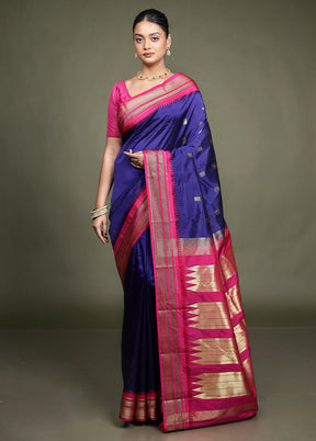 Blue Kanjivaram Silk Saree With Blouse Piece