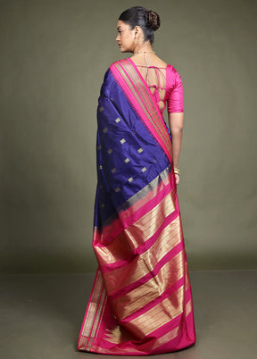 Blue Kanjivaram Silk Saree With Blouse Piece
