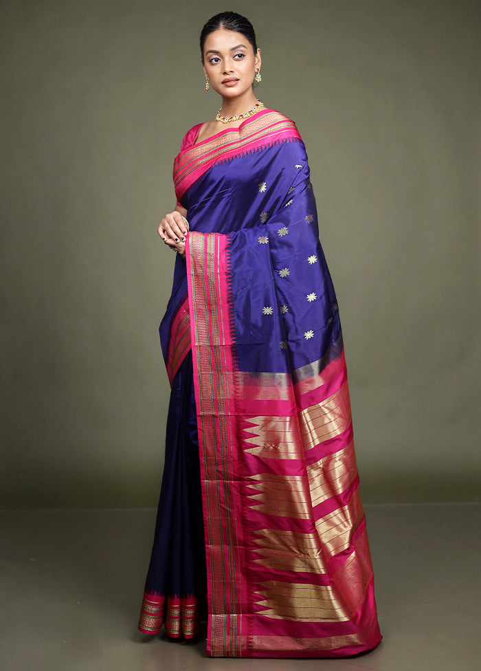 Blue Kanjivaram Silk Saree With Blouse Piece