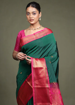 Green Kanjivaram Silk Saree With Blouse Piece
