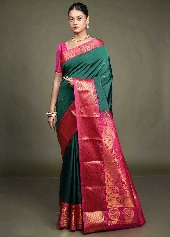 Green Kanjivaram Silk Saree With Blouse Piece