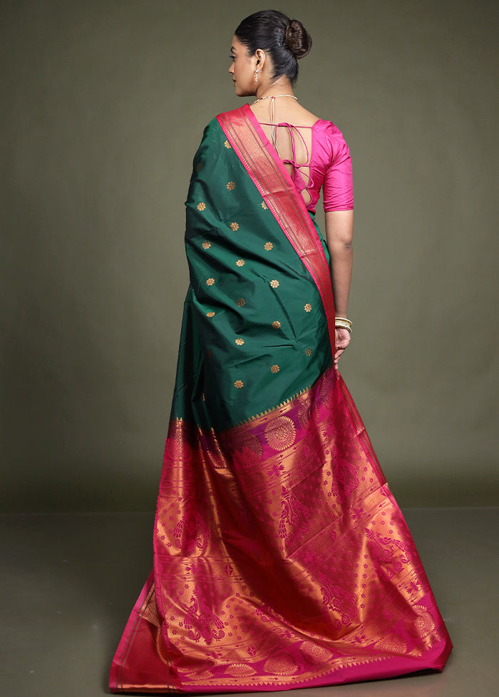 Green Kanjivaram Silk Saree With Blouse Piece