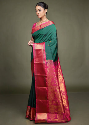 Green Kanjivaram Silk Saree With Blouse Piece