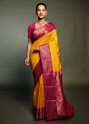 Yellow Kanjivaram Silk Saree With Blouse Piece