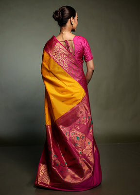 Yellow Kanjivaram Silk Saree With Blouse Piece