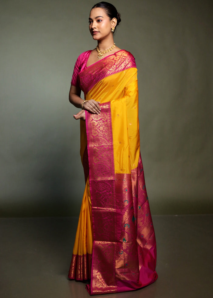 Yellow Kanjivaram Silk Saree With Blouse Piece