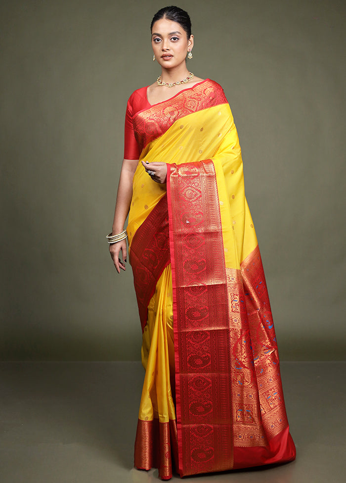 Yellow Kanjivaram Silk Saree With Blouse Piece