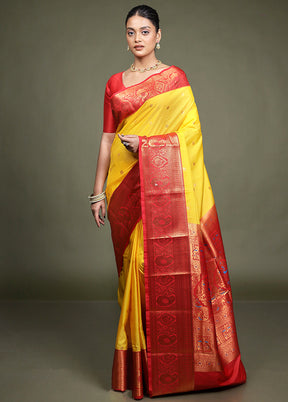 Yellow Kanjivaram Silk Saree With Blouse Piece