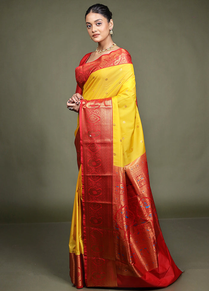 Yellow Kanjivaram Silk Saree With Blouse Piece