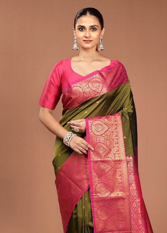 Green Kanjivaram Silk Saree With Blouse Piece