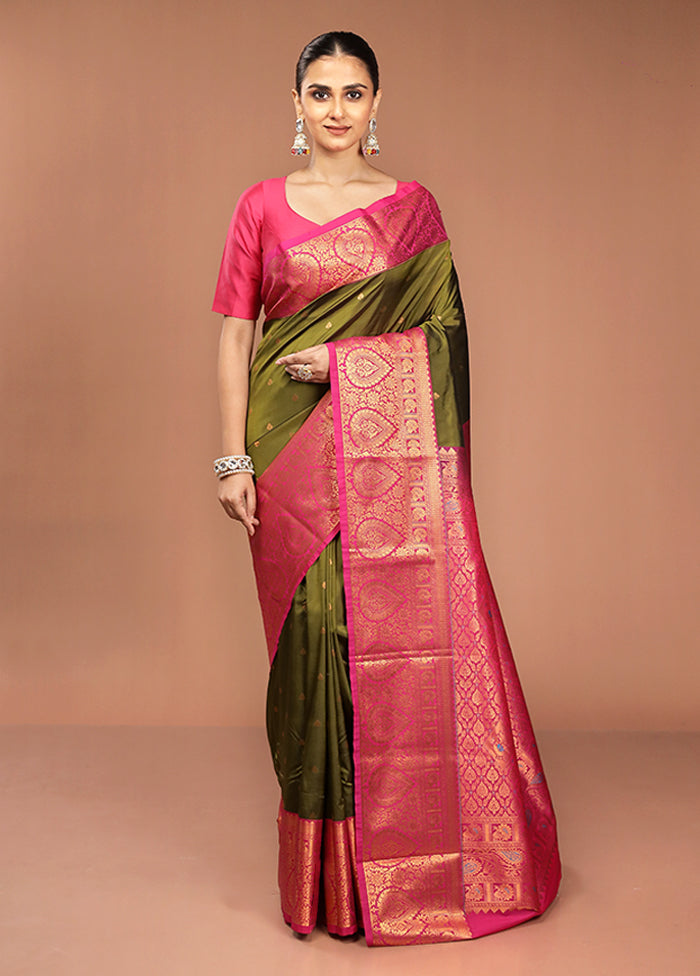 Green Kanjivaram Silk Saree With Blouse Piece