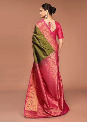 Green Kanjivaram Silk Saree With Blouse Piece