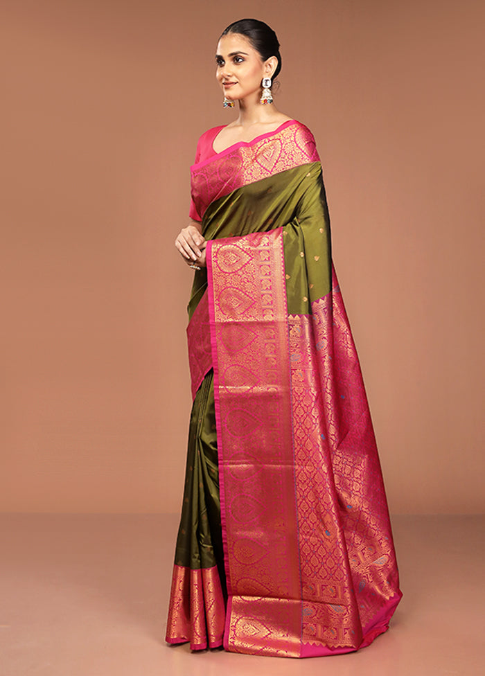 Green Kanjivaram Silk Saree With Blouse Piece