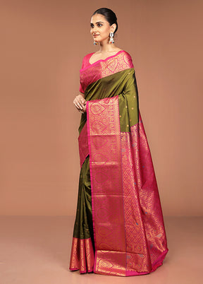 Green Kanjivaram Silk Saree With Blouse Piece