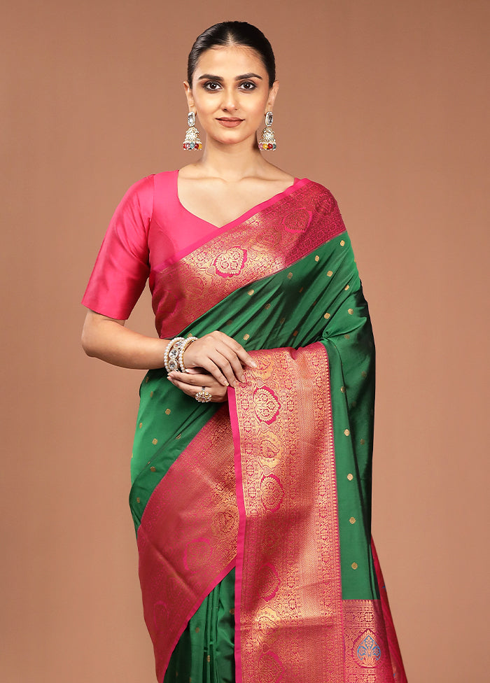 Green Kanjivaram Silk Saree With Blouse Piece