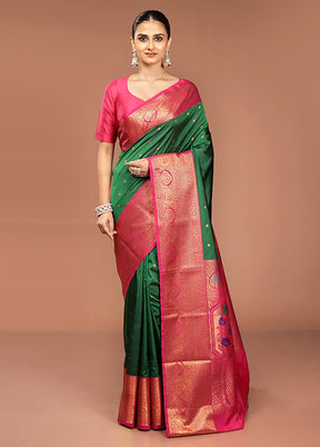 Green Kanjivaram Silk Saree With Blouse Piece