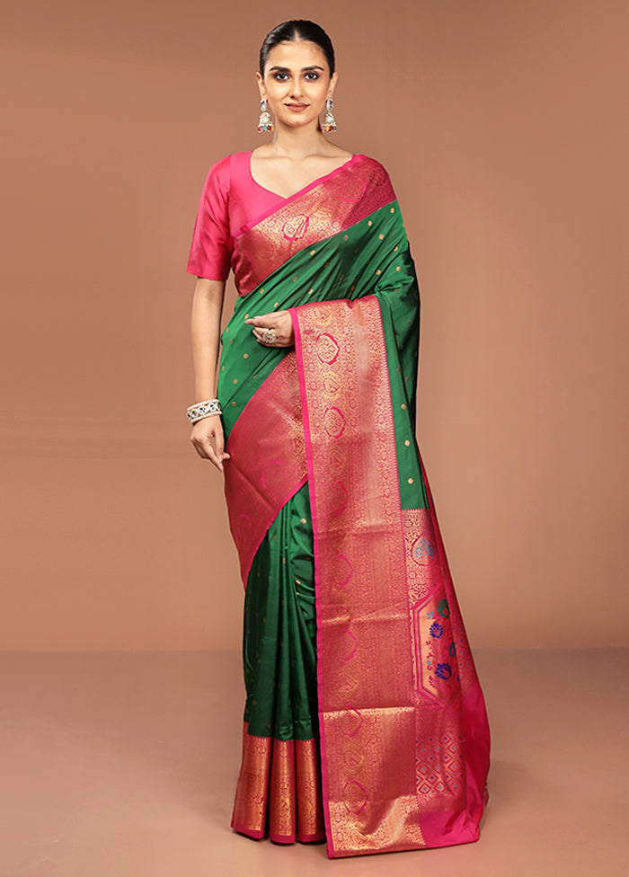 Green Kanjivaram Silk Saree With Blouse Piece