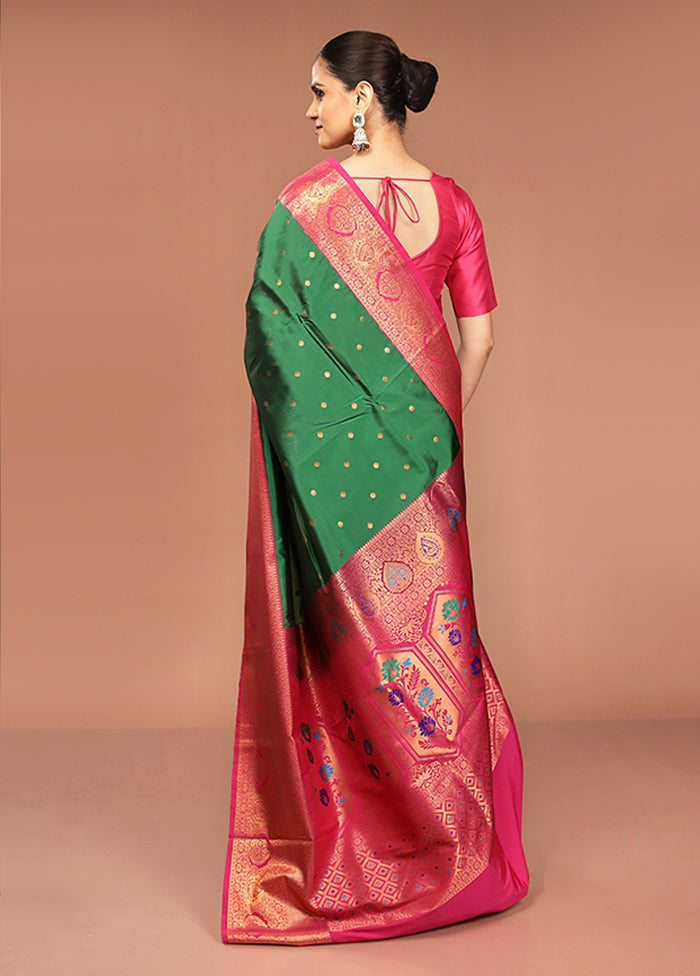Green Kanjivaram Silk Saree With Blouse Piece
