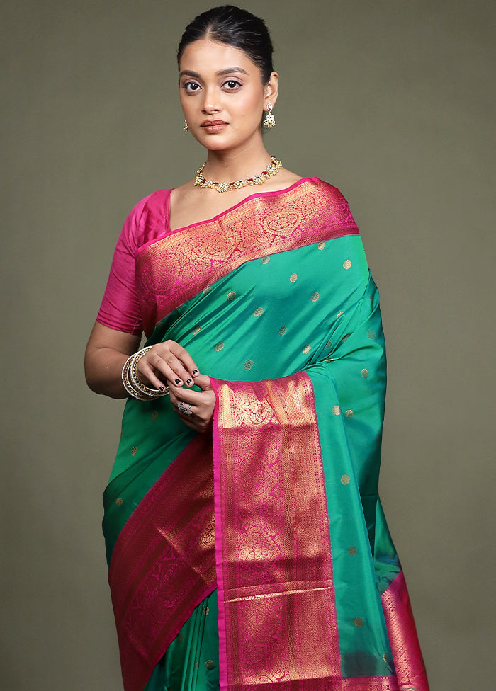 Green Kanjivaram Silk Saree With Blouse Piece