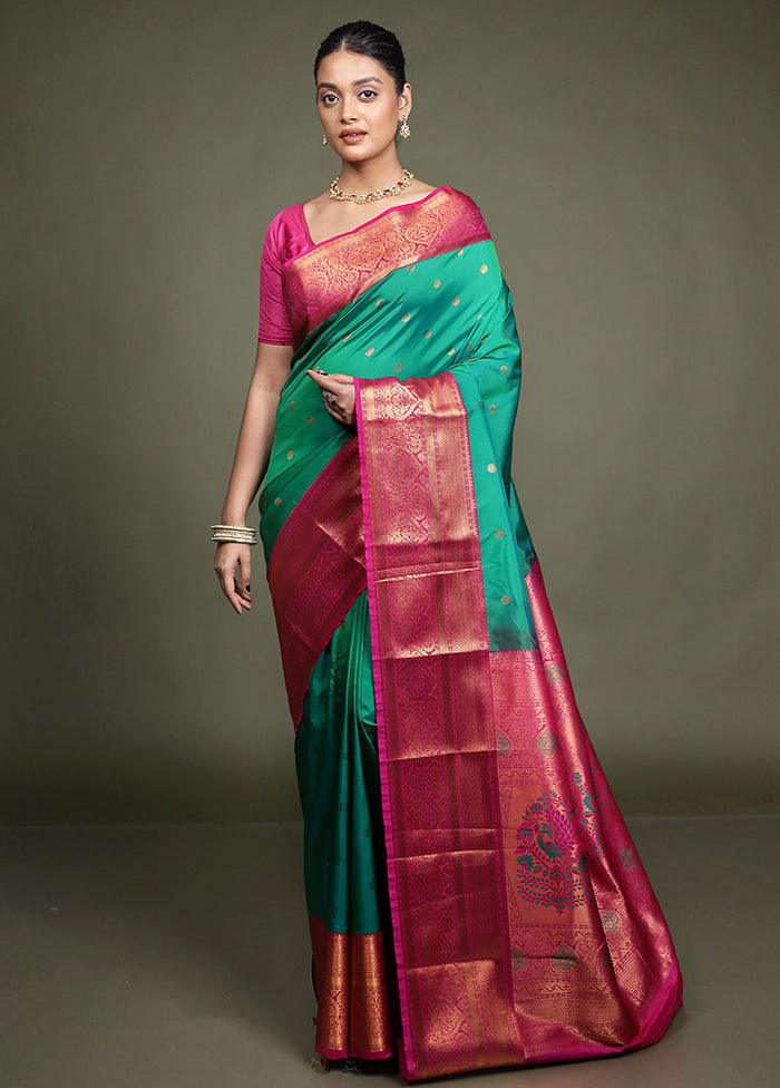 Green Kanjivaram Silk Saree With Blouse Piece