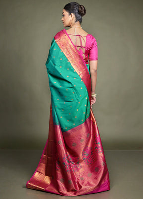 Green Kanjivaram Silk Saree With Blouse Piece