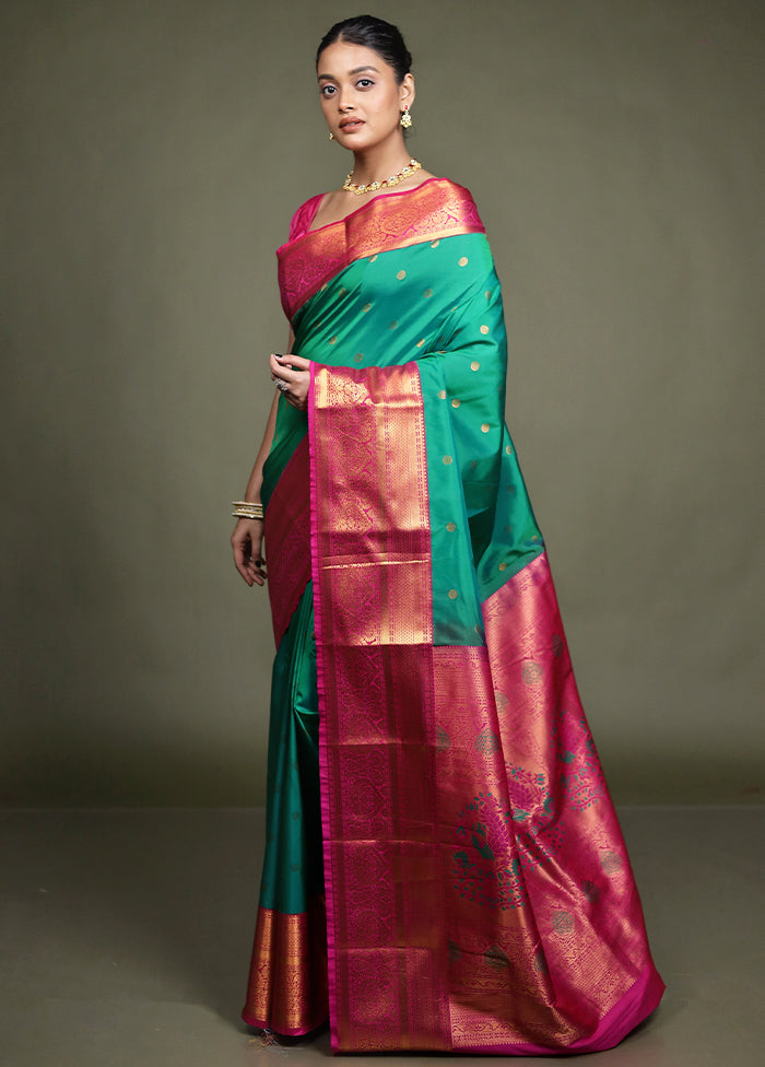 Green Kanjivaram Silk Saree With Blouse Piece