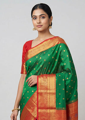 Green Kanjivaram Silk Saree With Blouse Piece