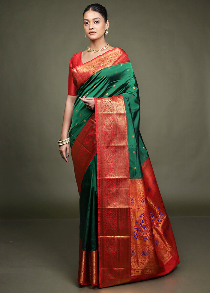 Green Kanjivaram Silk Saree With Blouse Piece