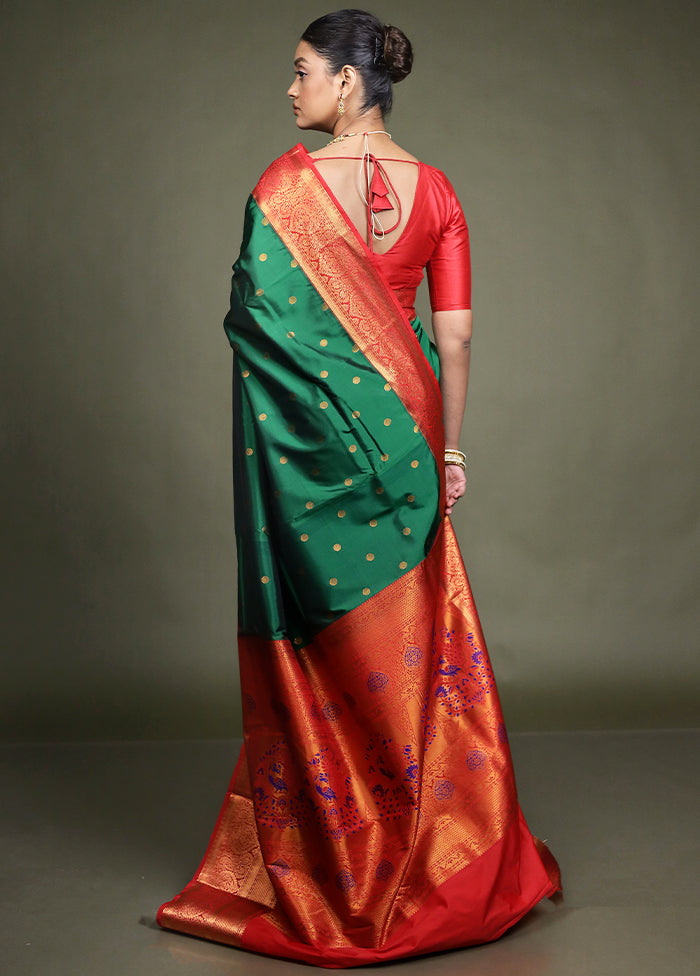 Green Kanjivaram Silk Saree With Blouse Piece