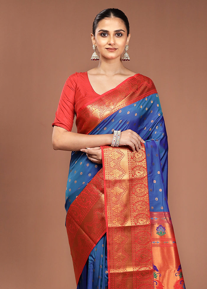 Blue Kanjivaram Silk Saree With Blouse Piece