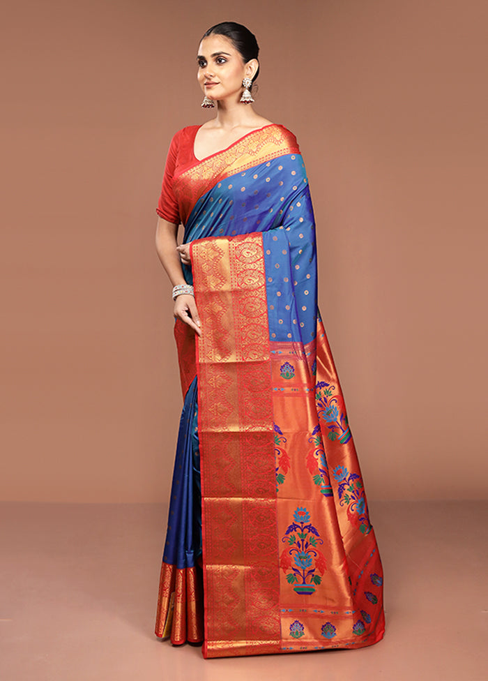 Blue Kanjivaram Silk Saree With Blouse Piece