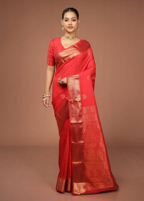 Red Kanjivaram Silk Saree With Blouse Piece