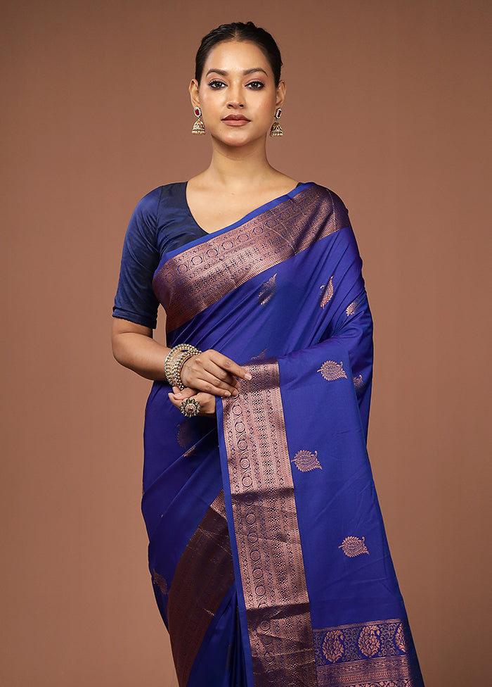 Blue Kanjivaram Silk Saree With Blouse Piece