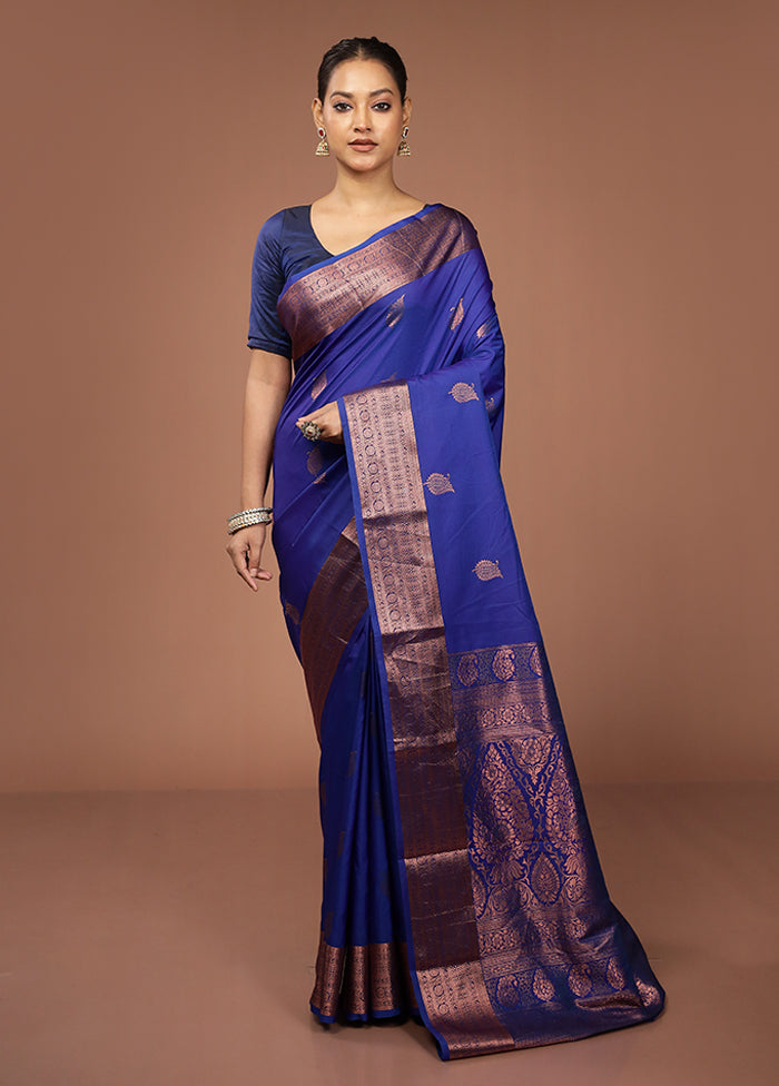 Blue Kanjivaram Silk Saree With Blouse Piece