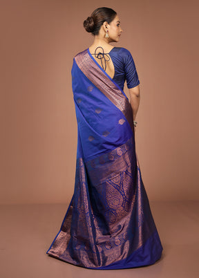 Blue Kanjivaram Silk Saree With Blouse Piece
