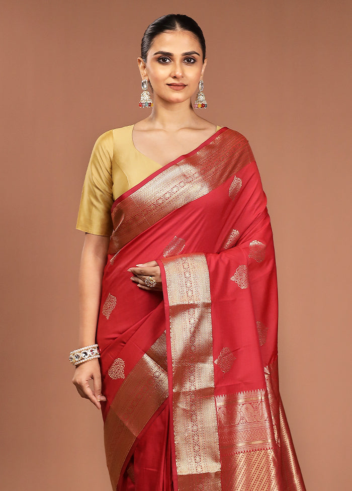 Maroon Kanjivaram Silk Saree With Blouse Piece