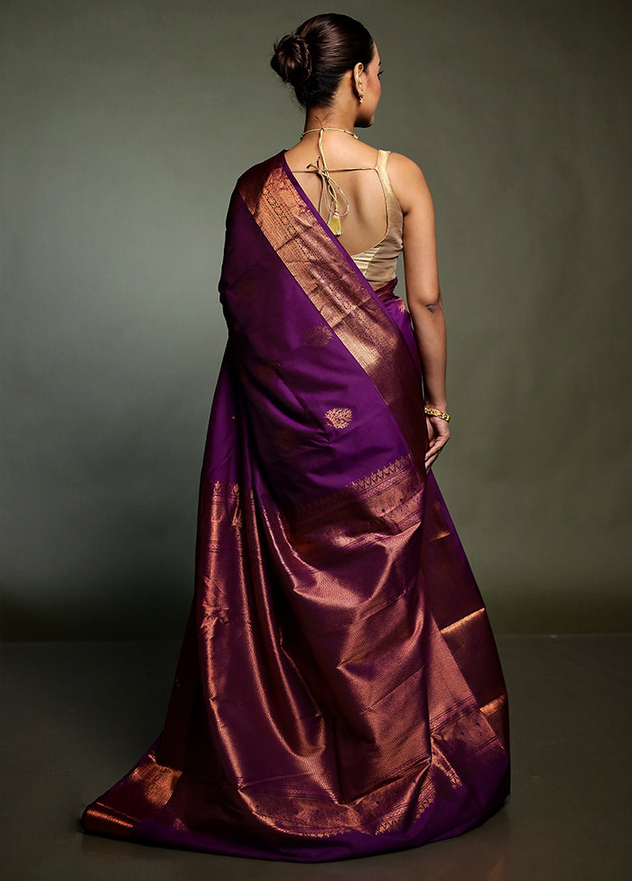 Purple Kanjivaram Silk Saree With Blouse Piece