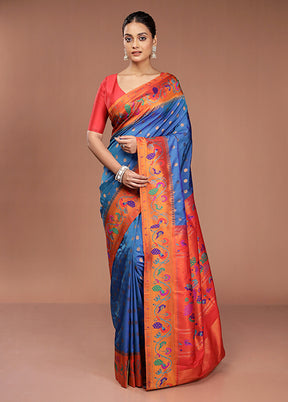 Blue Kanjivaram Silk Saree With Blouse Piece