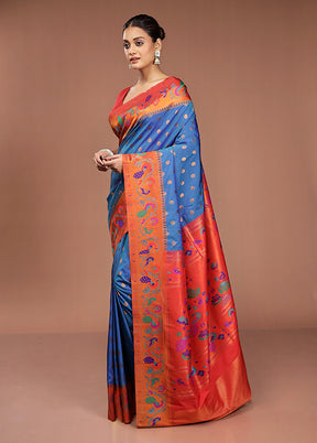 Blue Kanjivaram Silk Saree With Blouse Piece