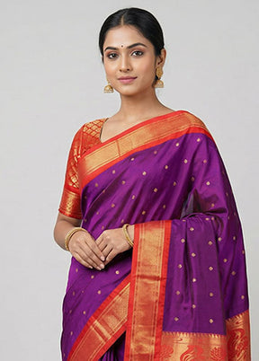 Purple Kanjivaram Silk Saree With Blouse Piece