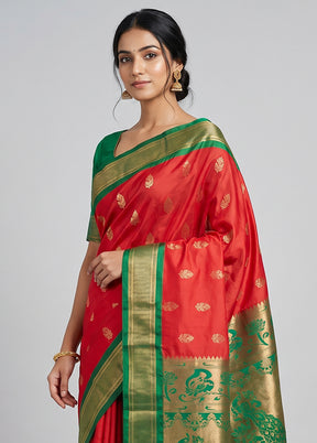 Red Kanjivaram Silk Saree With Blouse Piece