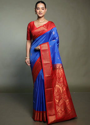 Blue Kanjivaram Silk Saree With Blouse Piece