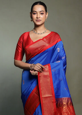 Blue Kanjivaram Silk Saree With Blouse Piece